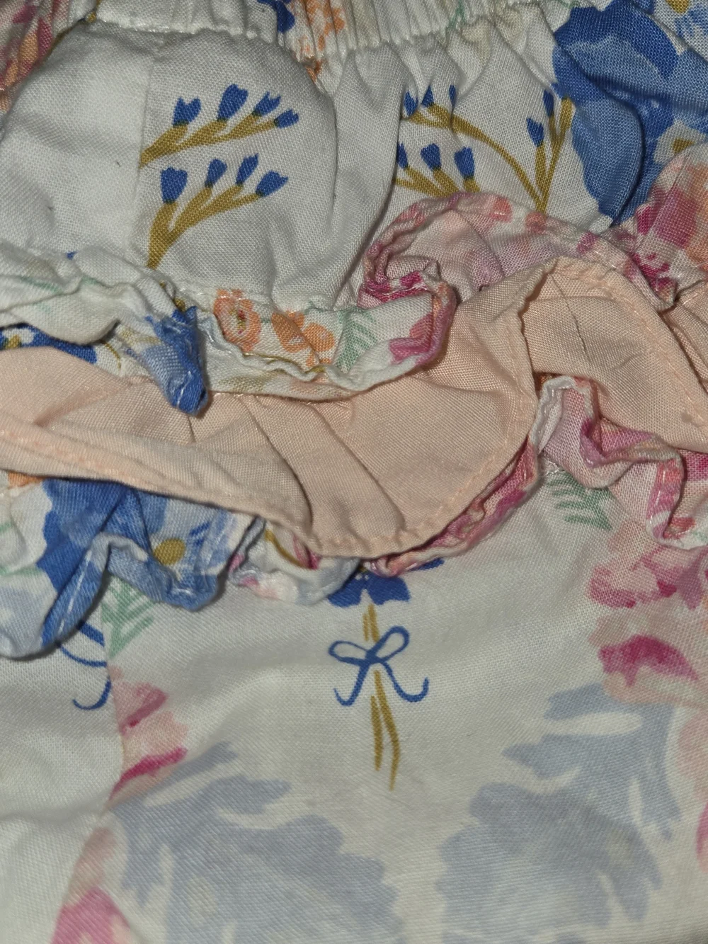 Le Za Me Girls Floral Ruffle Hem Tank - White with Pink & Blue Flowers Sz 24M